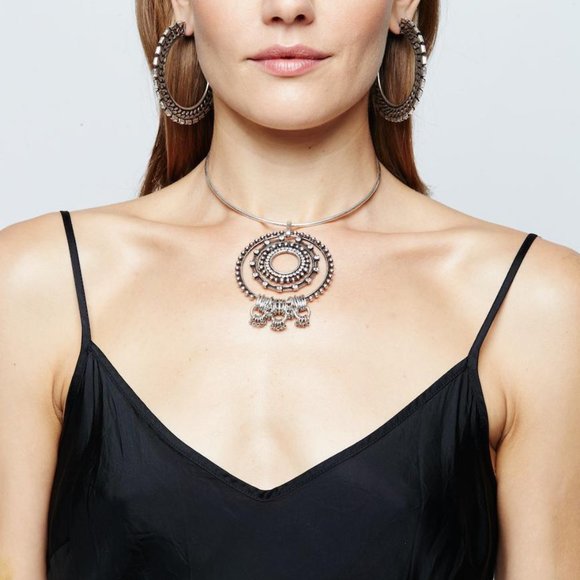 Dannijo Silver Corona Pendant Collar Necklace